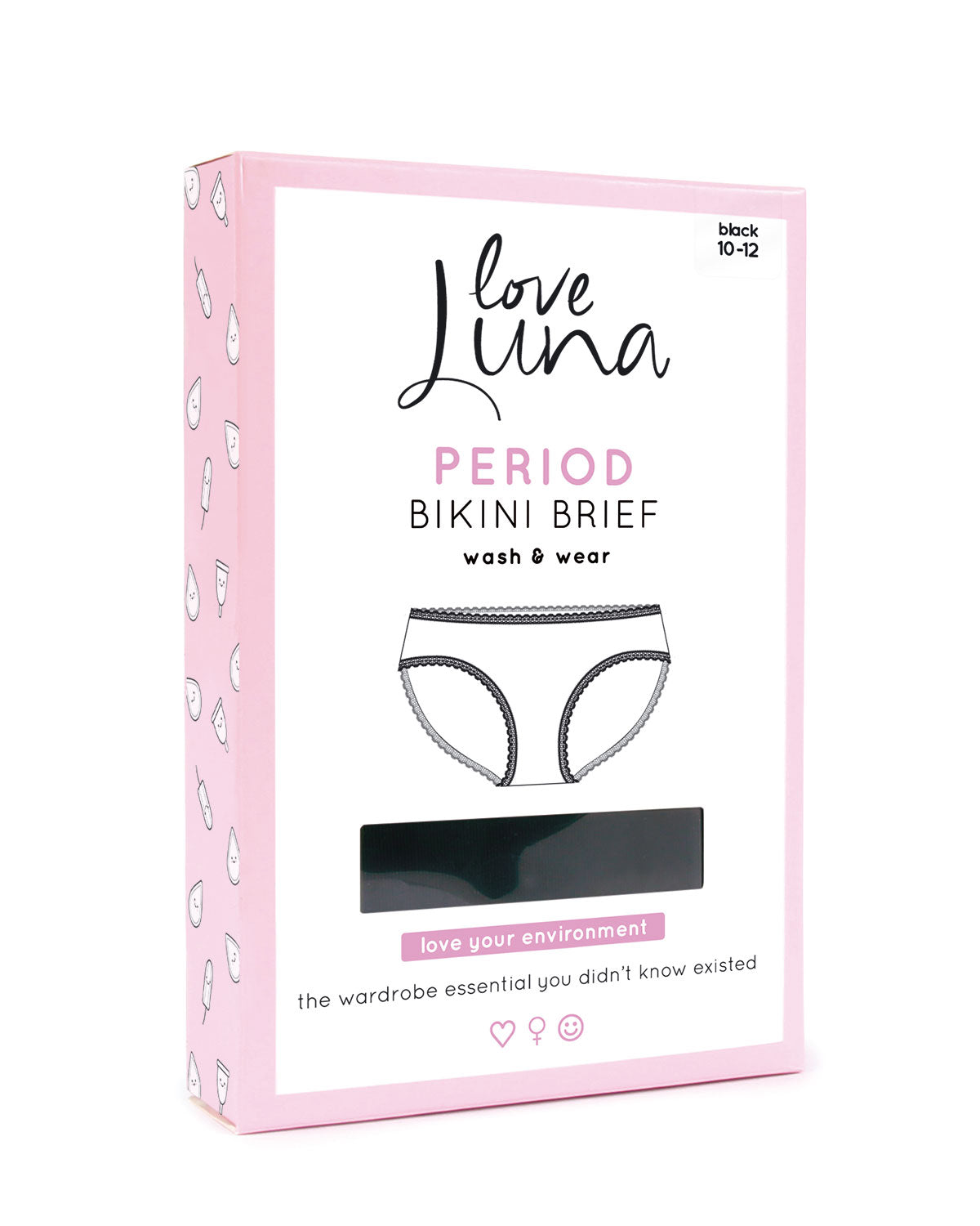 Women's Love Luna Bikini Brief Full Coverage Period Panty : Color: Black