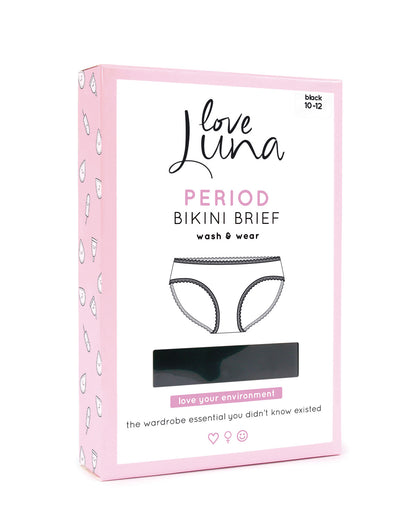 Women's Love Luna Bikini Brief Full Coverage Period Panty : Color: Black