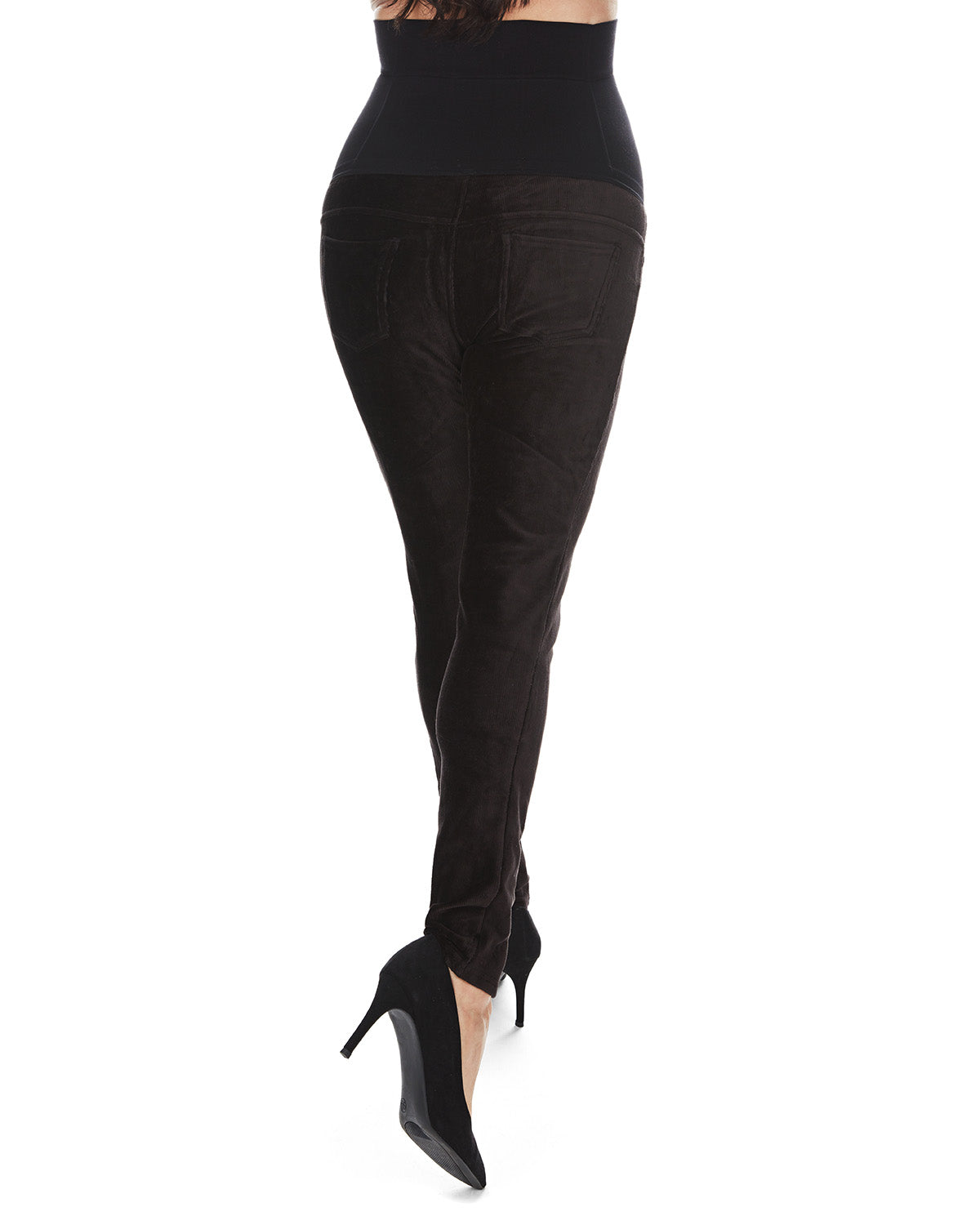 Women's Corduroy Back Boning Support Maternity Leggings : Color: Black