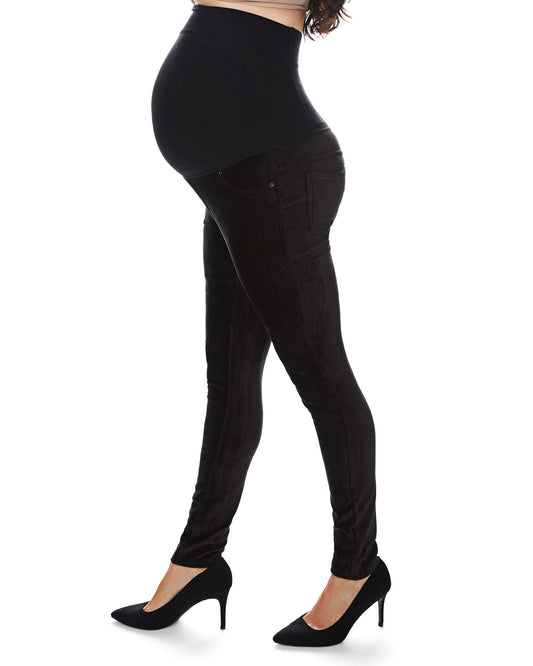 Women's Corduroy Back Boning Support Maternity Leggings : Color: Black