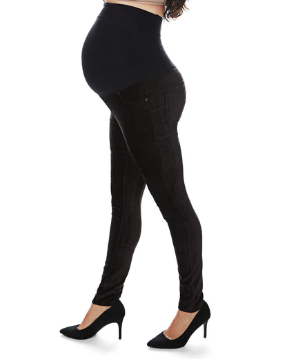 Women's Corduroy Back Boning Support Maternity Leggings : Color: Black