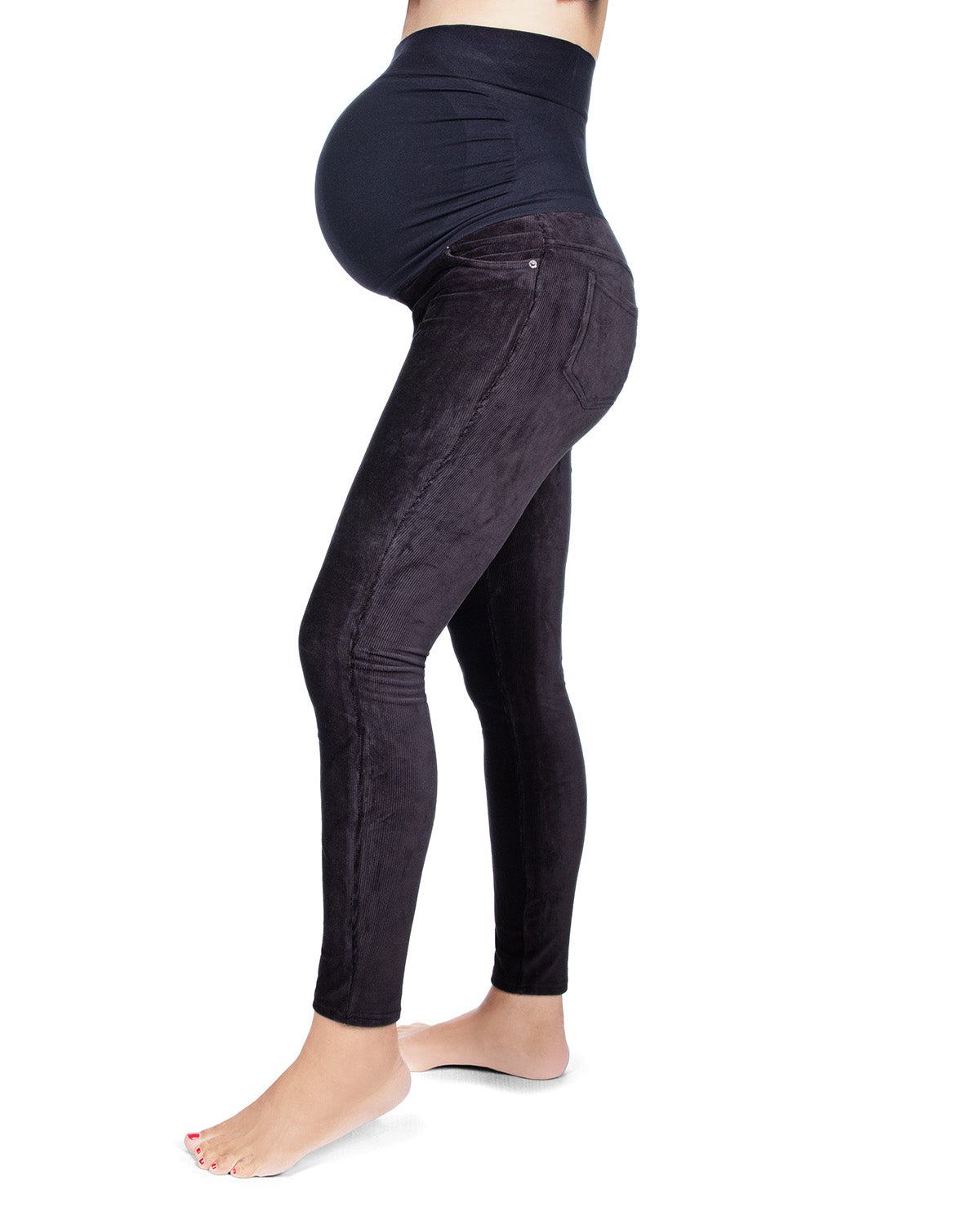 Women's Corduroy Back Boning Support Maternity Leggings : Color: Black