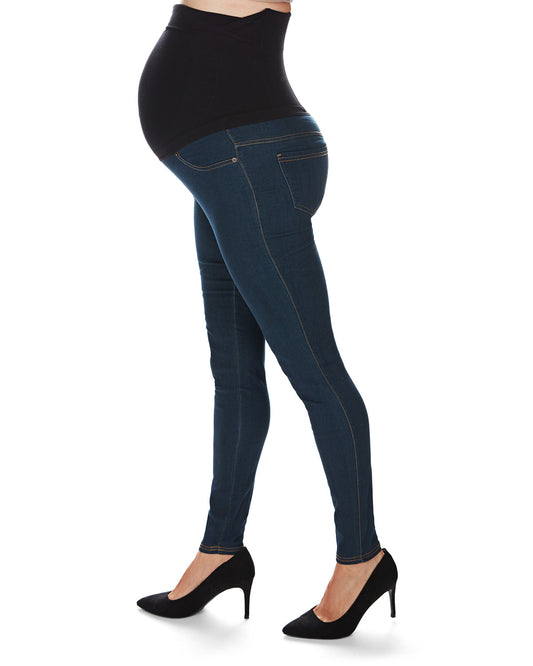 Women's Denim Bamboo Blend Back Boning Support Maternity Leggings : Color: Denim