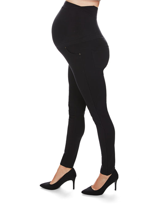 Women's Ponte Comfort Stretch Maternity Support Leggings : Color: Black