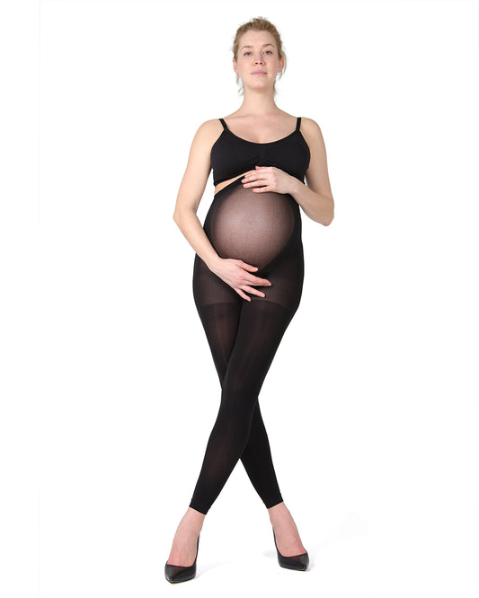 Women's Opaque Maternity Footless Tights with Extra Large Waist : Color: Black