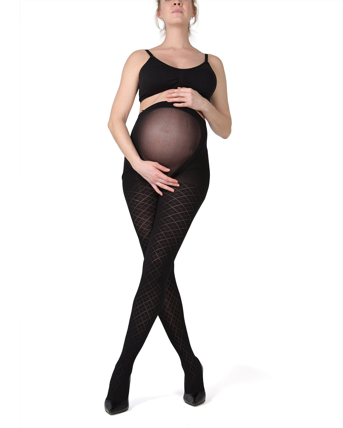 Women's Argyle Pattern Opaque Microfiber Maternity Tights : Color: Black