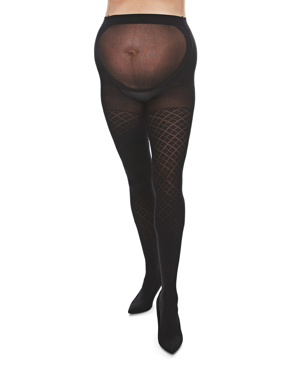 Women's Argyle Pattern Opaque Microfiber Maternity Tights : Color: Black