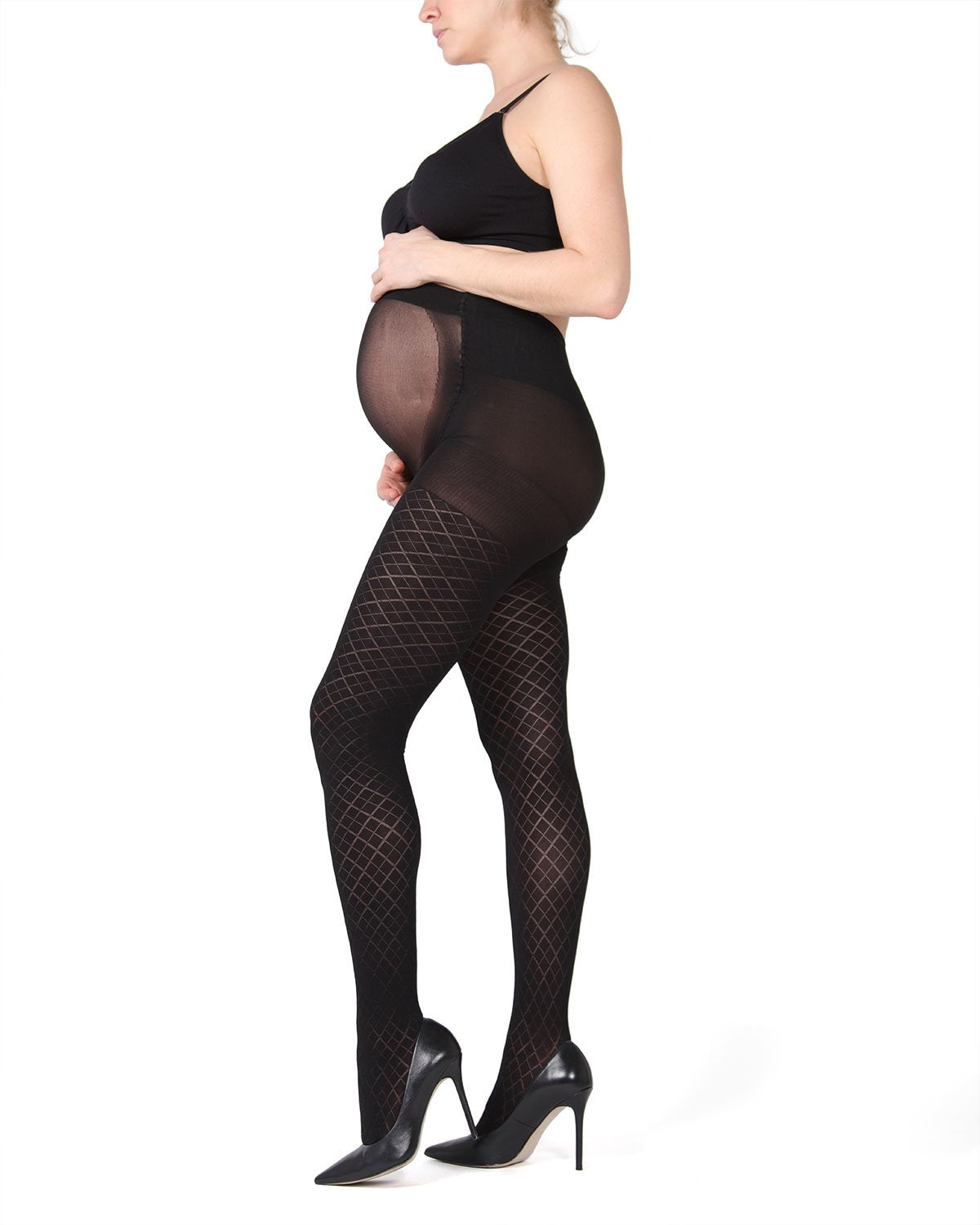 Women's Argyle Pattern Opaque Microfiber Maternity Tights : Color: Black