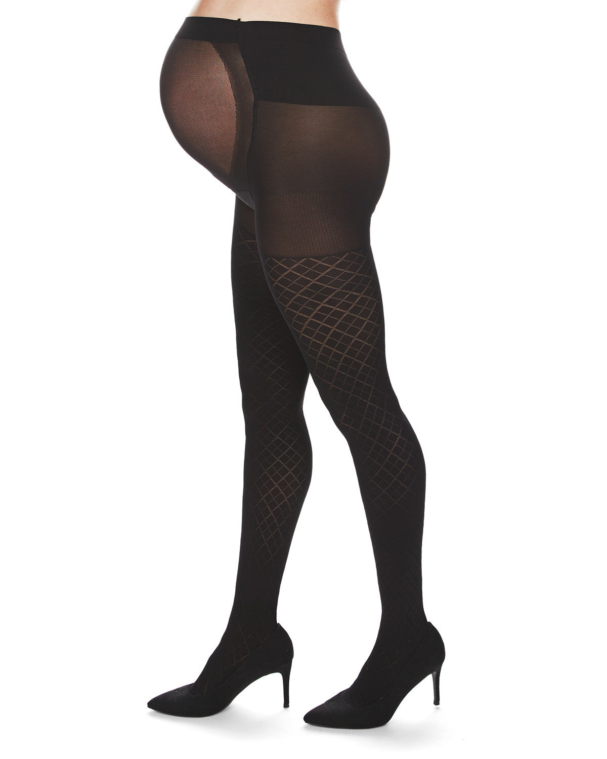 Women's Argyle Pattern Opaque Microfiber Maternity Tights : Color: Black