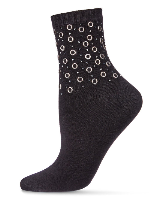 Women's Studs and Stones Studded Rhinestone Anklet Sock : Color: Black