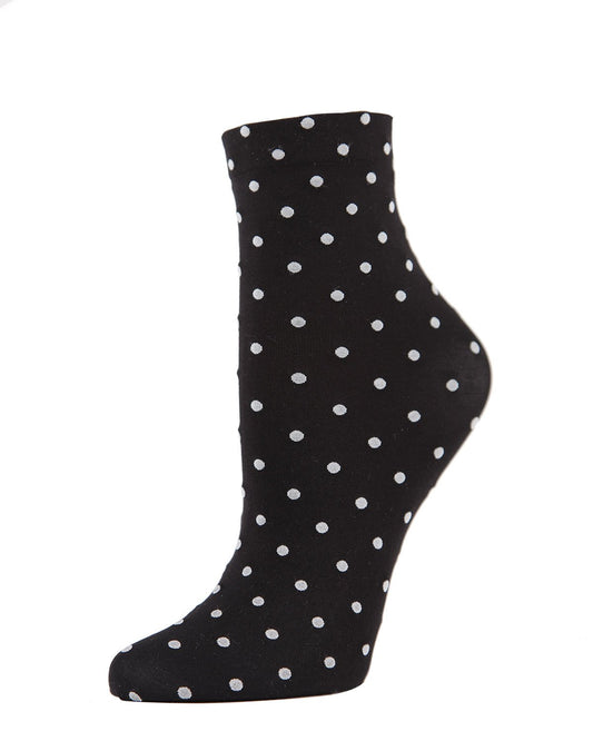 Women's On The Dot Polka Double Stretch Anklet Sock : Color: Black