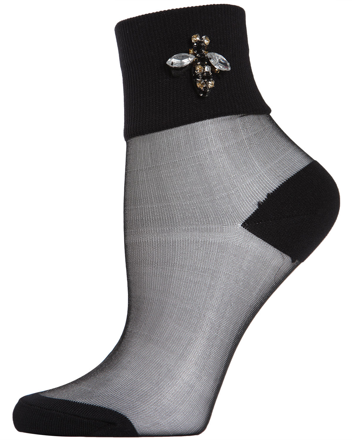 Women's Queen Bee Rhinestone Cuff Sheer Anklet Sock : Color: Black