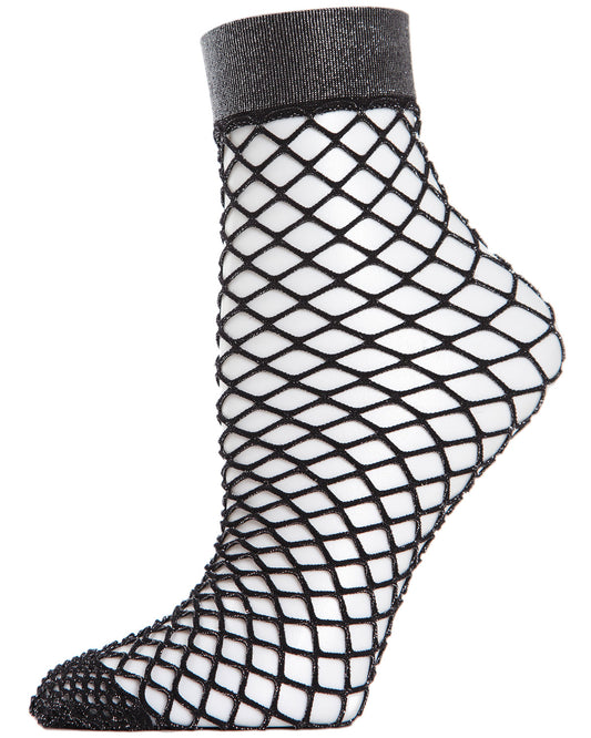 Women's All Net Shimmery Glitter Fishnet Anklet Sock : Color: Black