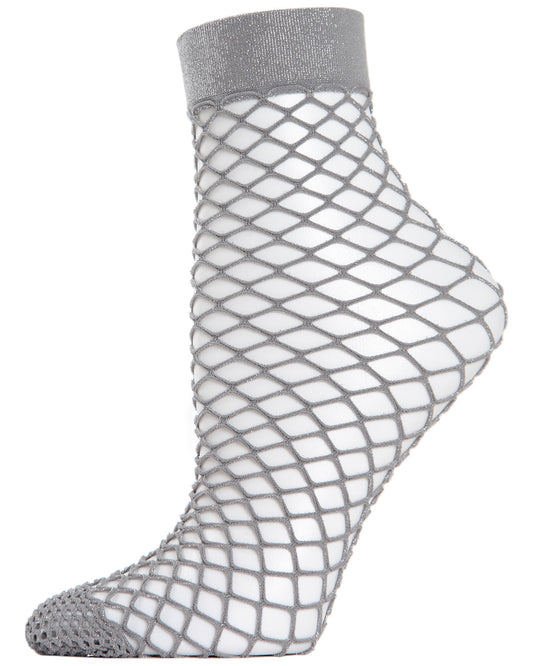 Women's All Net Shimmery Glitter Fishnet Anklet Sock : Color: Charcoal