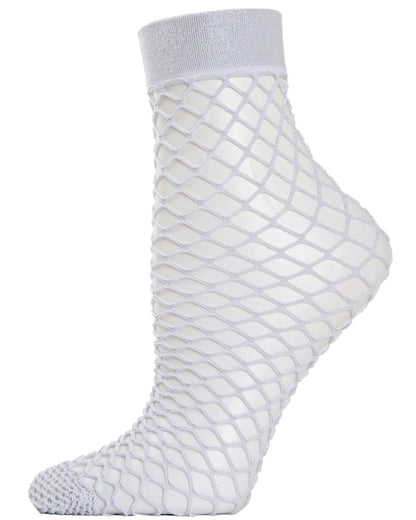 Women's All Net Shimmery Glitter Fishnet Anklet Sock : Color: White