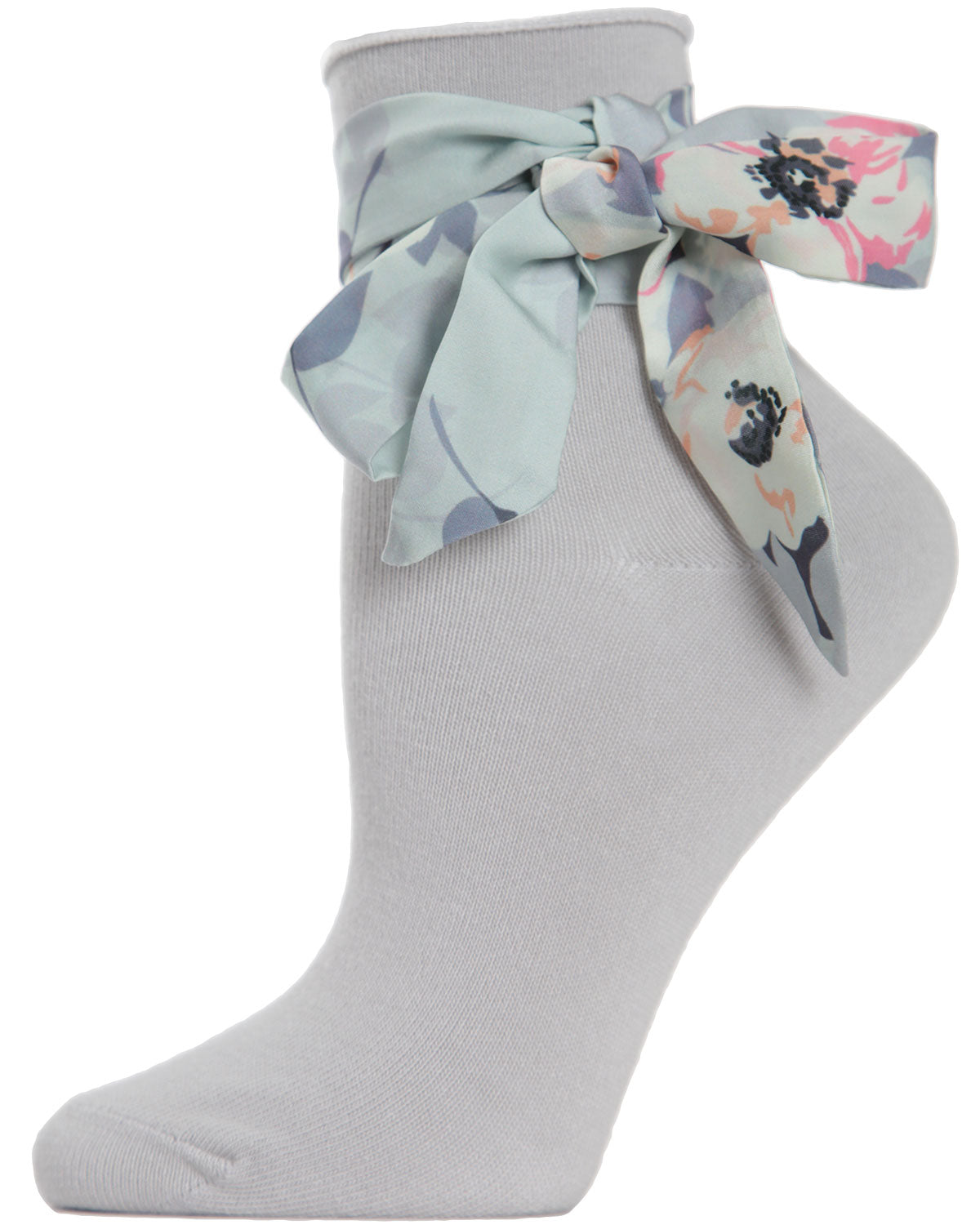 Women's Bonny Floral Ribbon Cotton Blend Anklet Sock : Color: Alloy