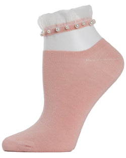 MeMoi Sheer Ruffle Cuff Pearl Anklet Socks