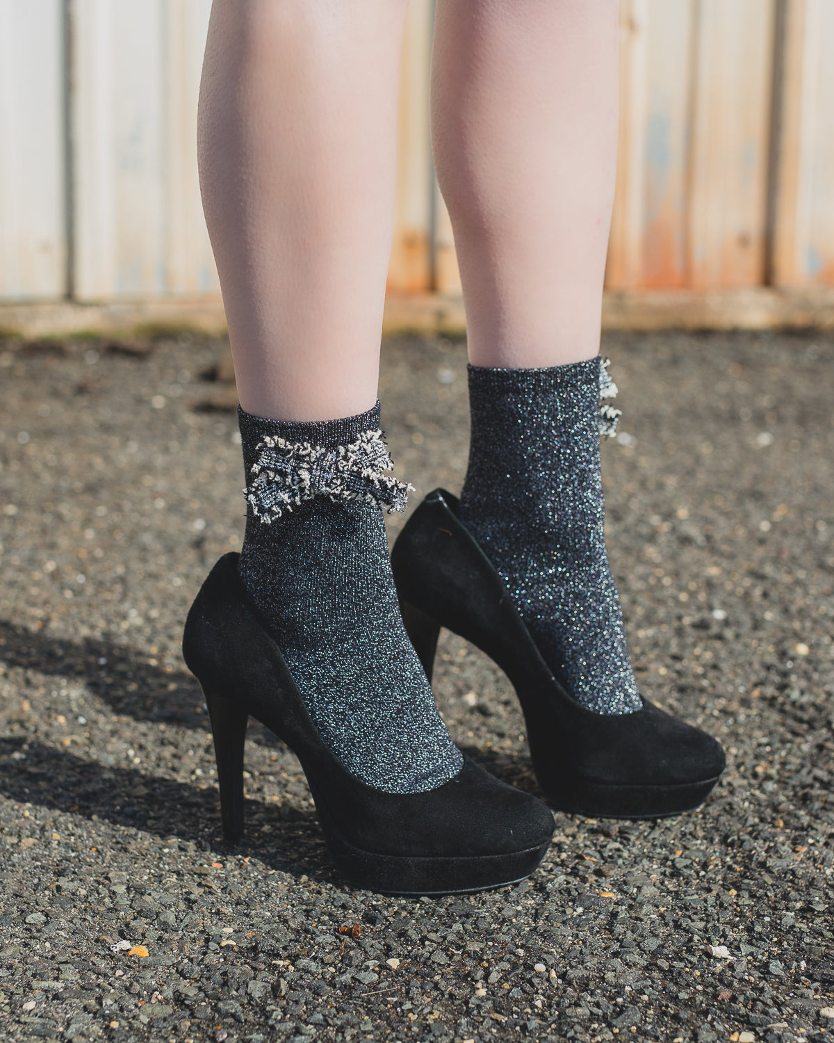 Women's Glitter Dream Bow Cotton Blend Anklet Sock : Color: Black