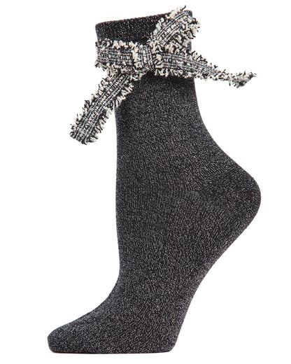 Women's Glitter Dream Bow Cotton Blend Anklet Sock : Color: Black