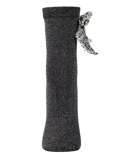 Women's Glitter Dream Bow Cotton Blend Anklet Sock : Color: Black