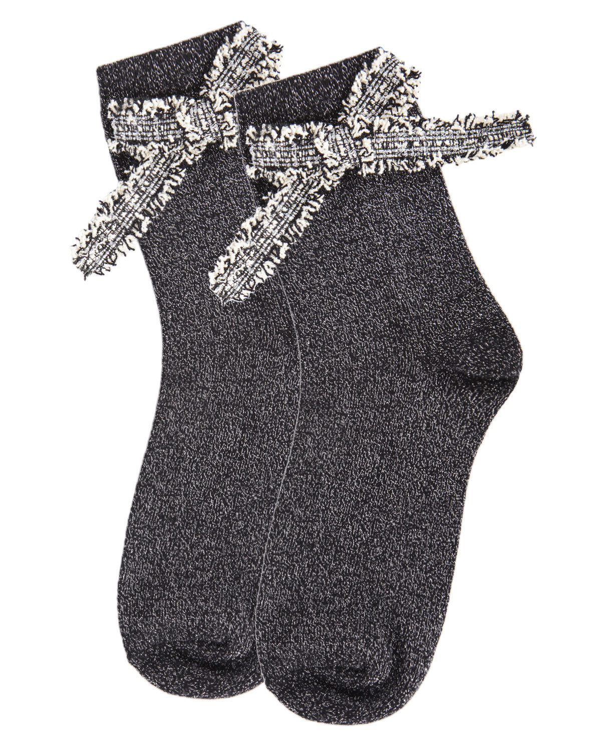 Women's Glitter Dream Bow Cotton Blend Anklet Sock : Color: Black