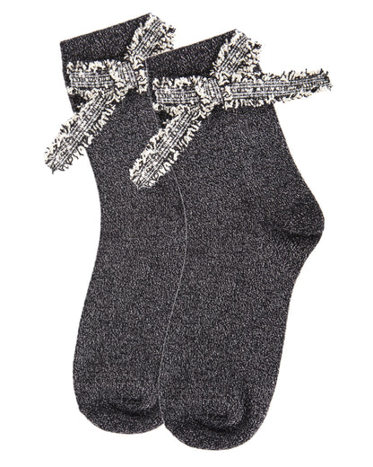 Women's Glitter Dream Bow Cotton Blend Anklet Sock : Color: Black