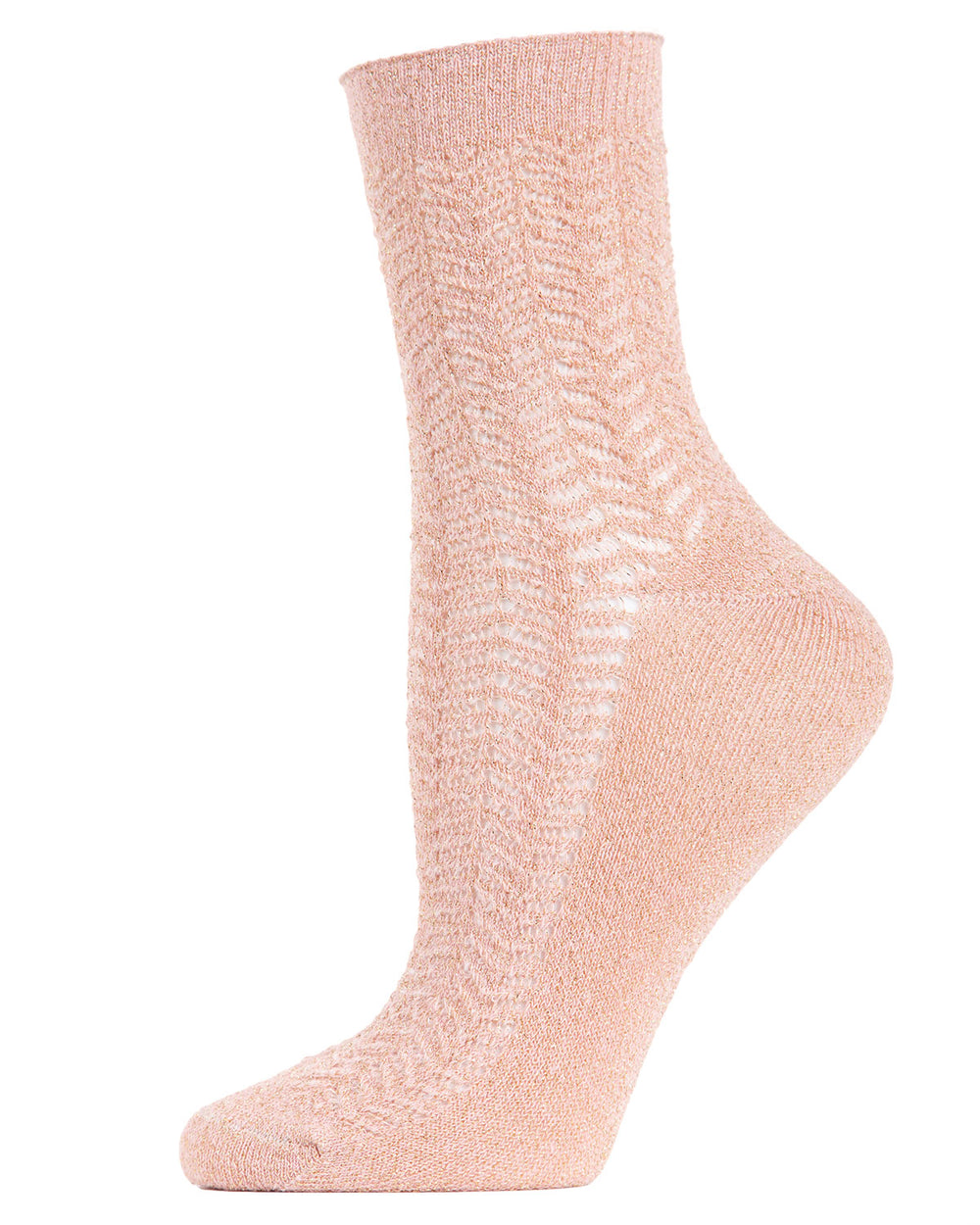 Women's Metallic Ivy Pointelle Cotton Blend Anklet Sock : Color: Blush Pink