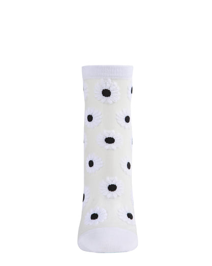 Women's Daisy Mono Fine Net Semi-Sheer Anklet Sock : Color: Black
