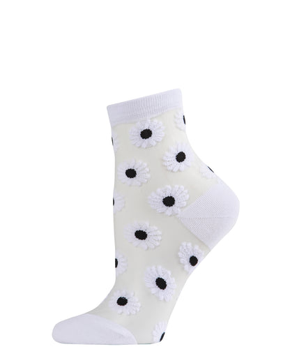 Women's Daisy Mono Fine Net Semi-Sheer Anklet Sock : Color: White