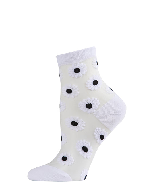 Women's Daisy Mono Fine Net Semi-Sheer Anklet Sock : Color: White