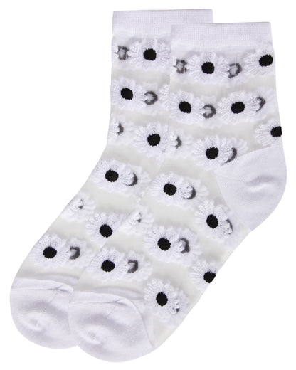 Women's Daisy Mono Fine Net Semi-Sheer Anklet Sock : Color: Black