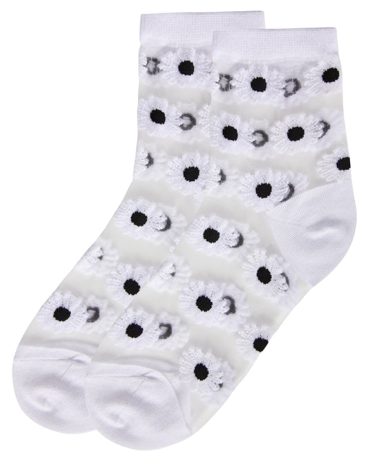 Women's Daisy Mono Fine Net Semi-Sheer Anklet Sock : Color: Black