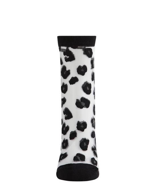 Women's Leopard Mono Fine Net Semi-Sheer Anklet Sock : Color: Black