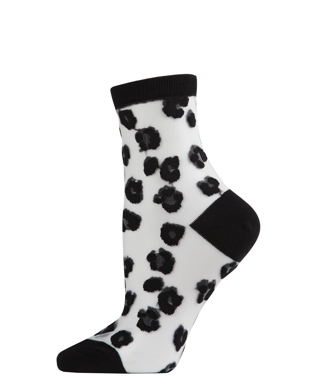 Women's Leopard Mono Fine Net Semi-Sheer Anklet Sock : Color: Black