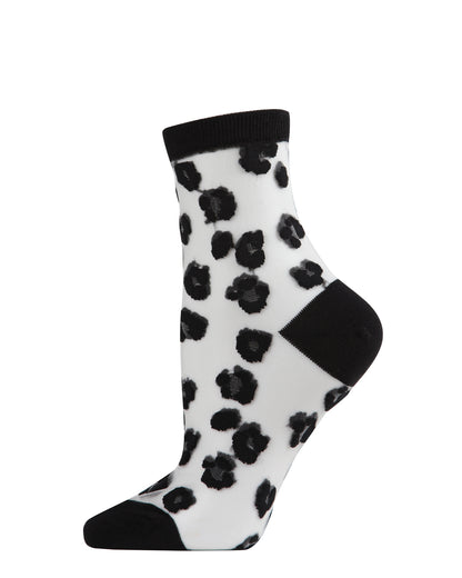 Women's Leopard Mono Fine Net Semi-Sheer Anklet Sock : Color: Black