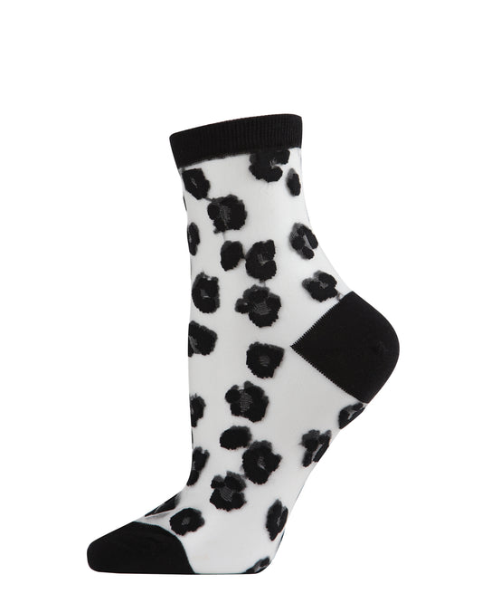 Women's Leopard Mono Fine Net Semi-Sheer Anklet Sock : Color: Black