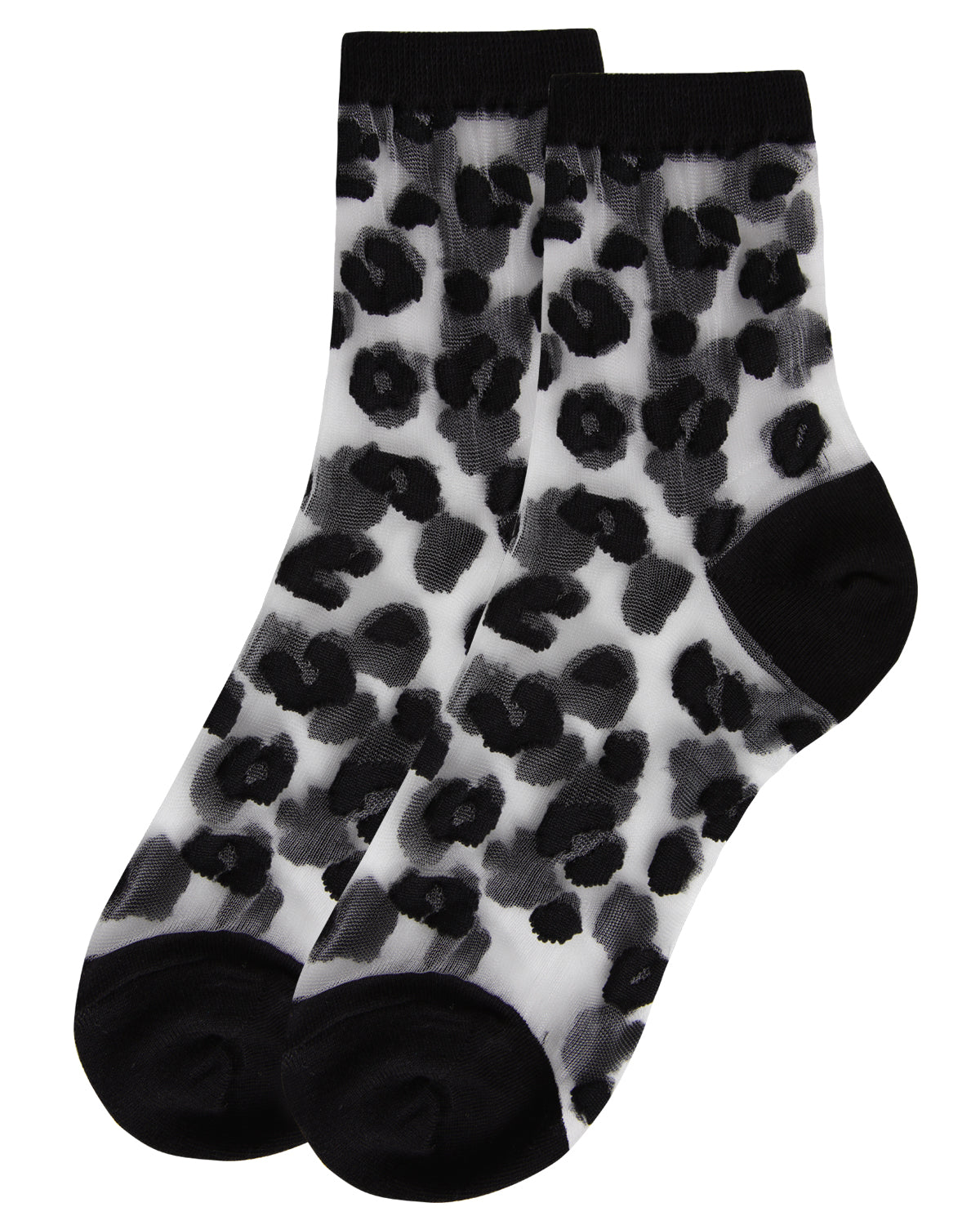 Women's Leopard Mono Fine Net Semi-Sheer Anklet Sock : Color: Black
