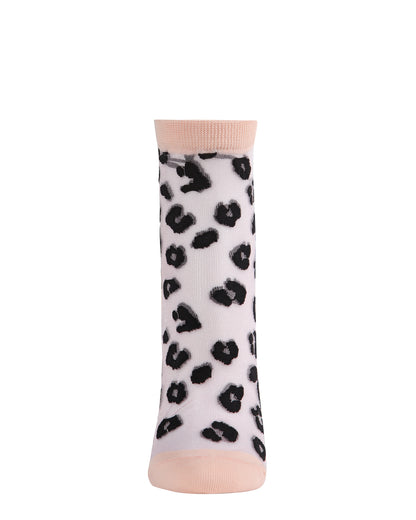 Women's Leopard Mono Fine Net Semi-Sheer Anklet Sock : Color: Black