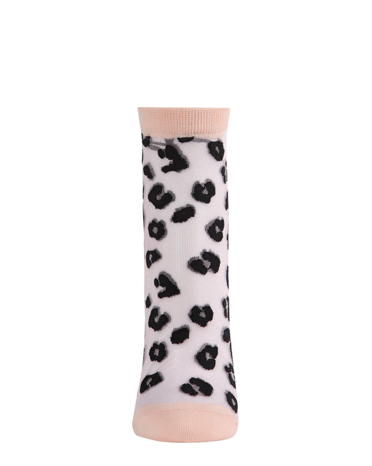 Women's Leopard Mono Fine Net Semi-Sheer Anklet Sock : Color: Black
