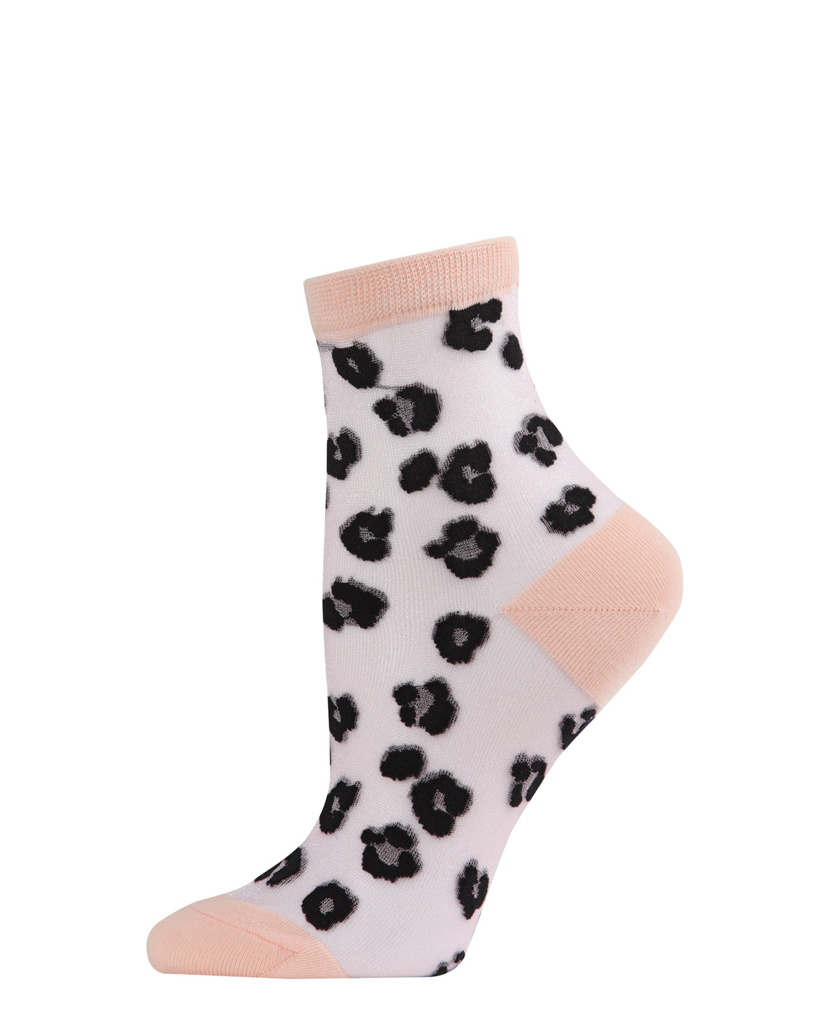 Women's Leopard Mono Fine Net Semi-Sheer Anklet Sock : Color: Peach