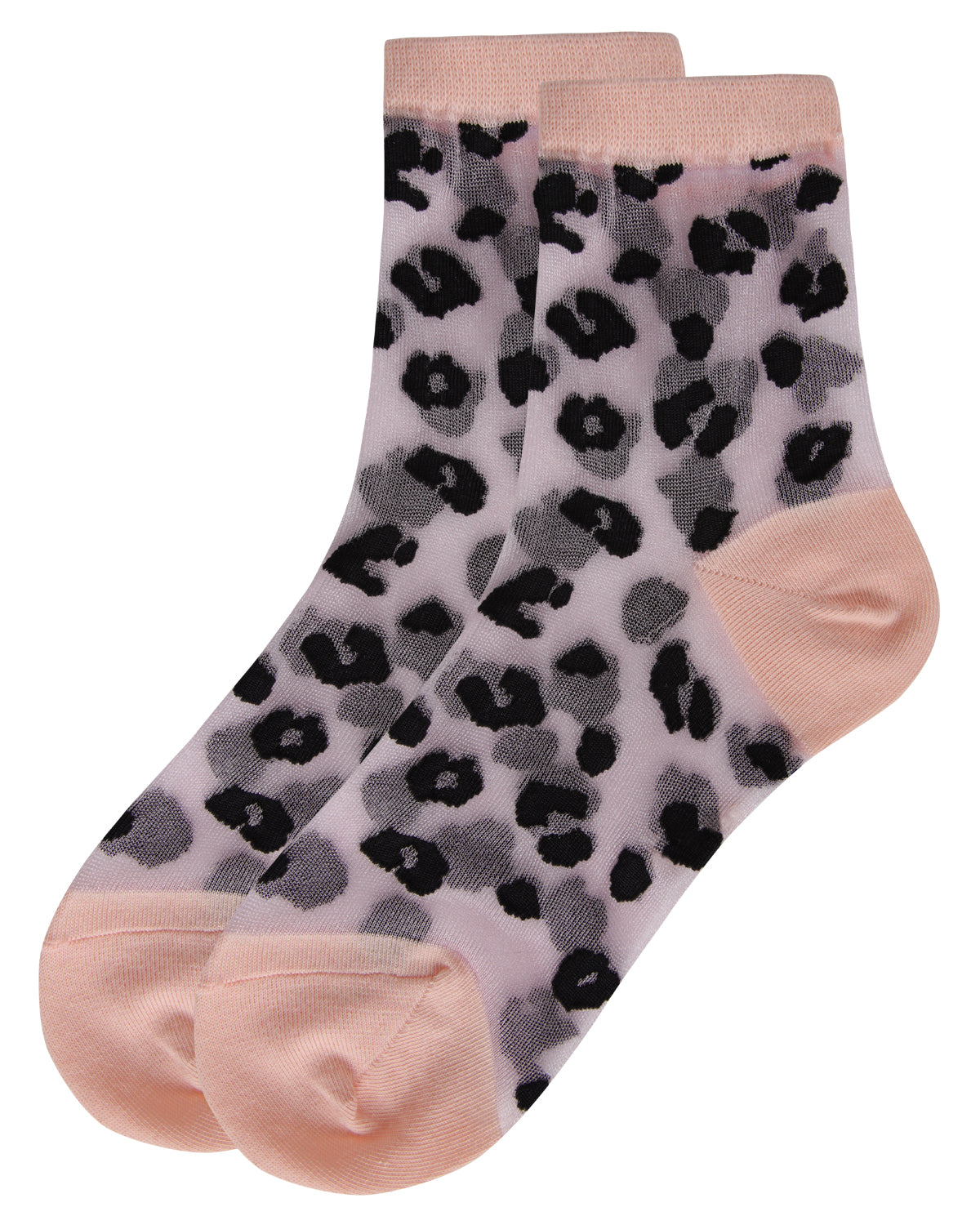 Women's Leopard Mono Fine Net Semi-Sheer Anklet Sock : Color: Black