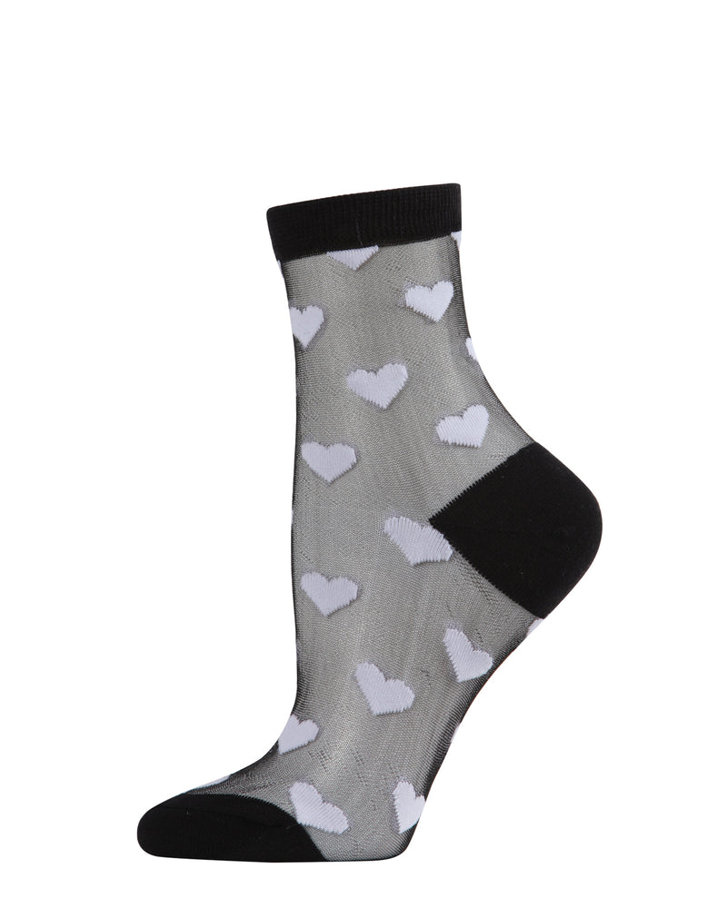 MeMoi Hearts Mono Fine Net Anklet Socks