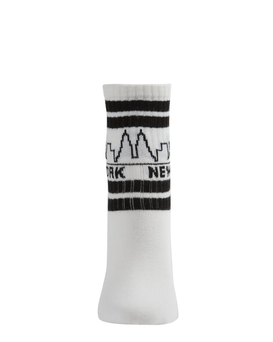 Women's New York Skyline Double Stripe Anklet Sock : Color: White