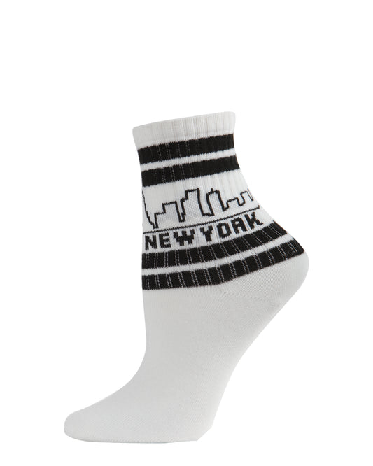 Women's New York Skyline Double Stripe Anklet Sock : Color: White
