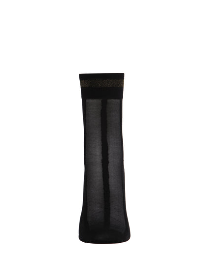 Women's Sheer Metallic Shimmer Stripe Accent Anklet Sock : Color: Black