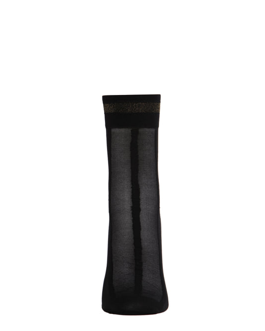 Women's Sheer Metallic Shimmer Stripe Accent Anklet Sock : Color: Black