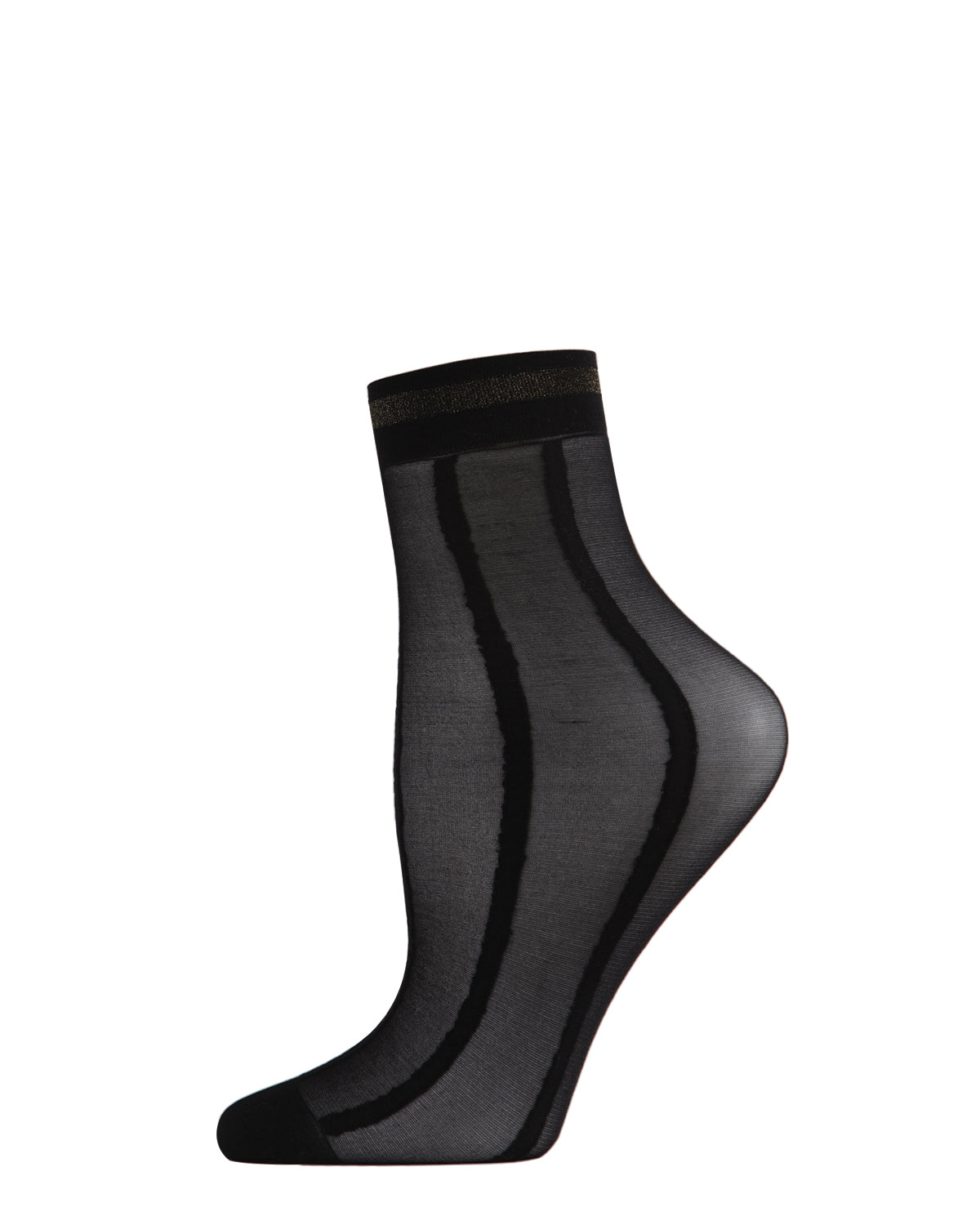 Women's Sheer Metallic Shimmer Stripe Accent Anklet Sock : Color: Black