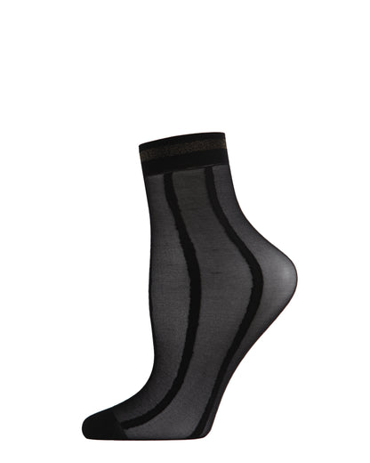 Women's Sheer Metallic Shimmer Stripe Accent Anklet Sock : Color: Black