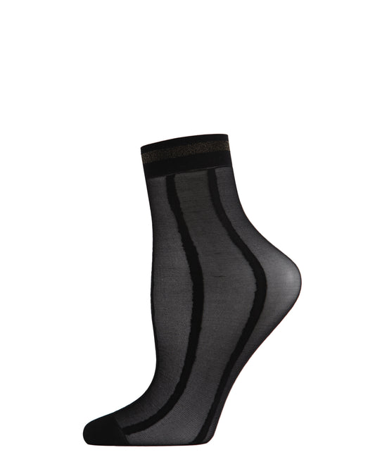 Women's Sheer Metallic Shimmer Stripe Accent Anklet Sock : Color: Black