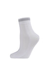 Women's Sheer Metallic Shimmer Stripe Accent Anklet Sock : Color: White